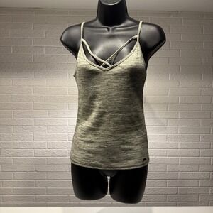 Hollister Ribbed Tank Top Cami Criss Cross Strap Olive Green Casual Women's